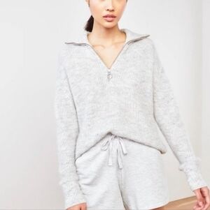 Quince Light Gray Ribbed Zip-Up Sweater